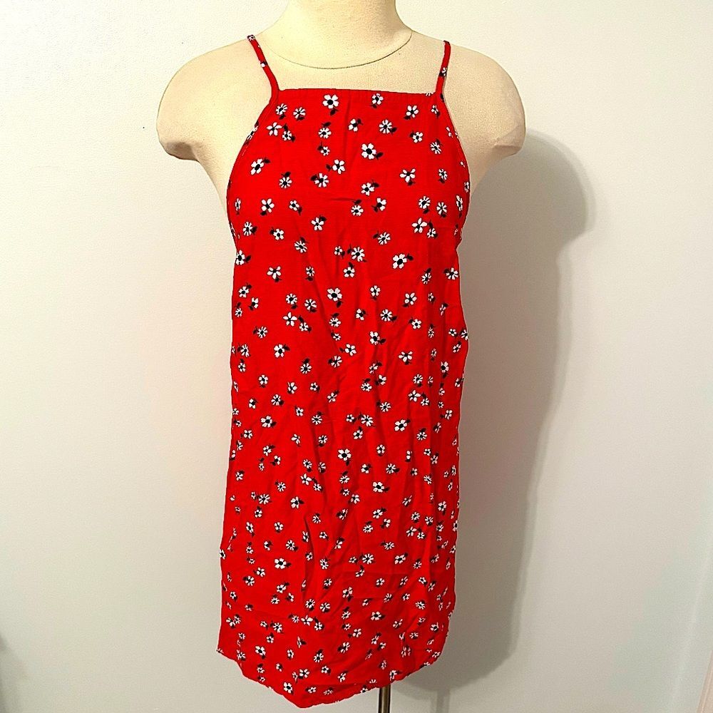 ASOS Linen Blend Red Floral Print Sleeveless Low Back Dress Size 2